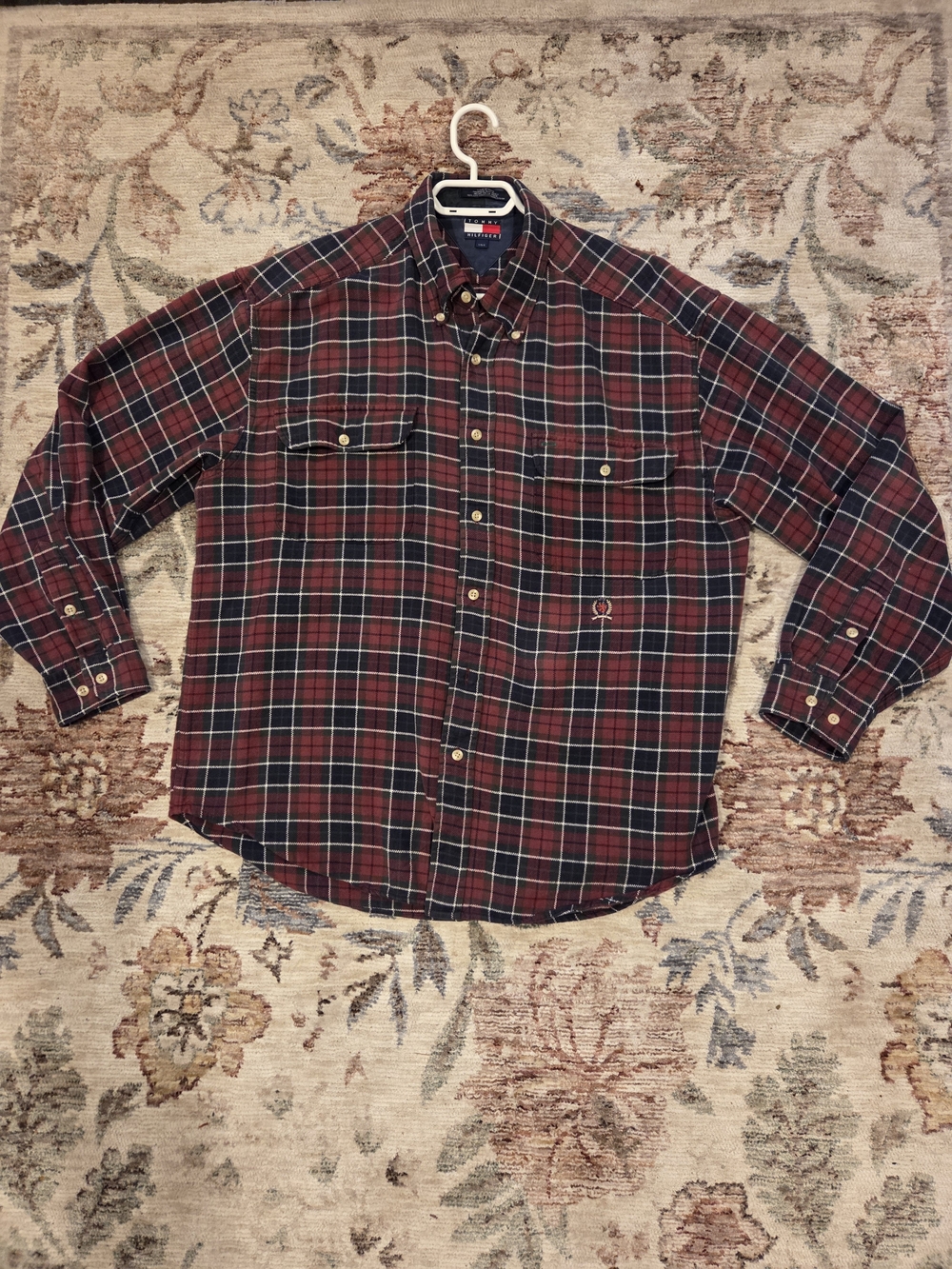 Tommy Hilfiger 90's Men's Burgundy Plaid Button-Down Shirt